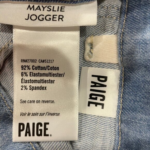 PAIGE MAYSLIE MARIENNE CROPPED DENIM JOGGER JEANS ELASTIC HEM Sz 29 AESTHETIC - Picture 4 of 11